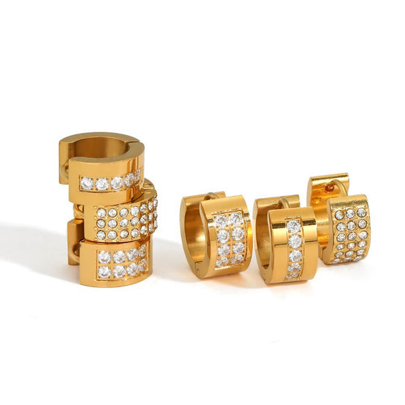 Wholesale Women's Fashionable Geometric Stainless Steel Earrings With Vacuum Real Gold Plating Cshaped Zirconia Ear Clips