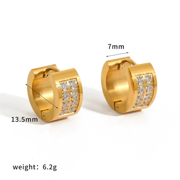 Wholesale Women's Fashionable Geometric Stainless Steel Earrings With Vacuum Real Gold Plating Cshaped Zirconia Ear Clips