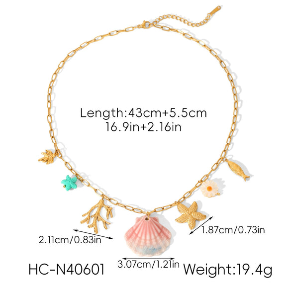 Wholesale Women's Fashionable Geometric Stainless Steel Starfish Turtle Shell Pendant Necklace With Electroplating