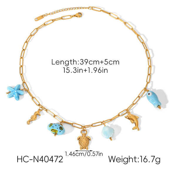 Wholesale Women's Fashionable Geometric Stainless Steel Starfish Turtle Shell Pendant Necklace With Electroplating