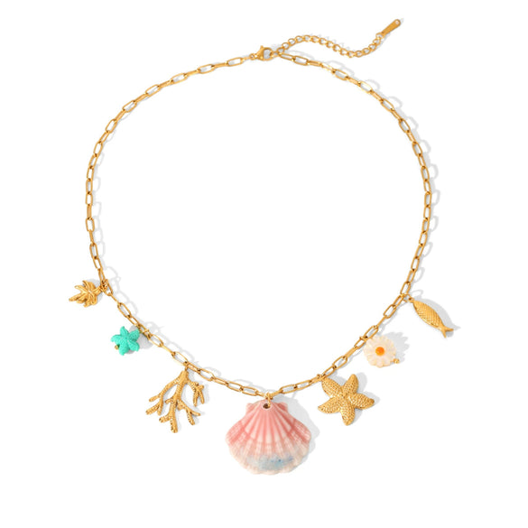 Wholesale Women's Fashionable Geometric Stainless Steel Starfish Turtle Shell Pendant Necklace With Electroplating