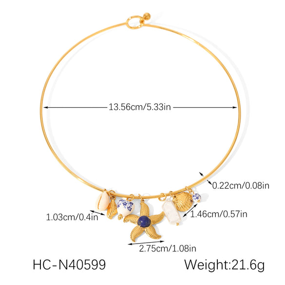 Wholesale Women's Fashionable Geometric Stainless Steel Starfish Turtle Shell Pendant Necklace With Electroplating