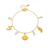 Wholesale Women's Fashionable Goldplated Stainless Steel Animal Zodiac Ocean Series Bracelet With Scallop And Seahorse Pendants