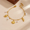Wholesale Women's Fashionable Goldplated Stainless Steel Animal Zodiac Ocean Series Bracelet With Scallop And Seahorse Pendants