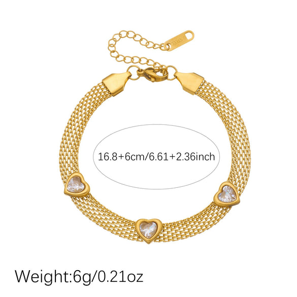 Wholesale Women's Fashionable Heartshaped Gold Plated Stainless Steel Jewelry Bracelet