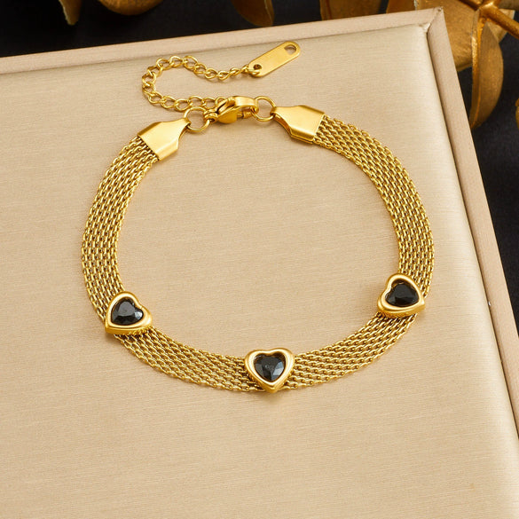 Wholesale Women's Fashionable Heartshaped Gold Plated Stainless Steel Jewelry Bracelet
