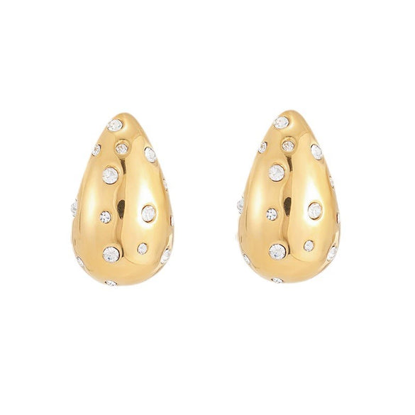 Wholesale Women's Fashionable Light Luxury Temperament Drop Shape Colored Diamond Pearl Stainless Steel Electroplated Earrings