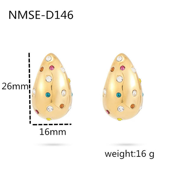Wholesale Women's Fashionable Light Luxury Temperament Drop Shape Colored Diamond Pearl Stainless Steel Electroplated Earrings