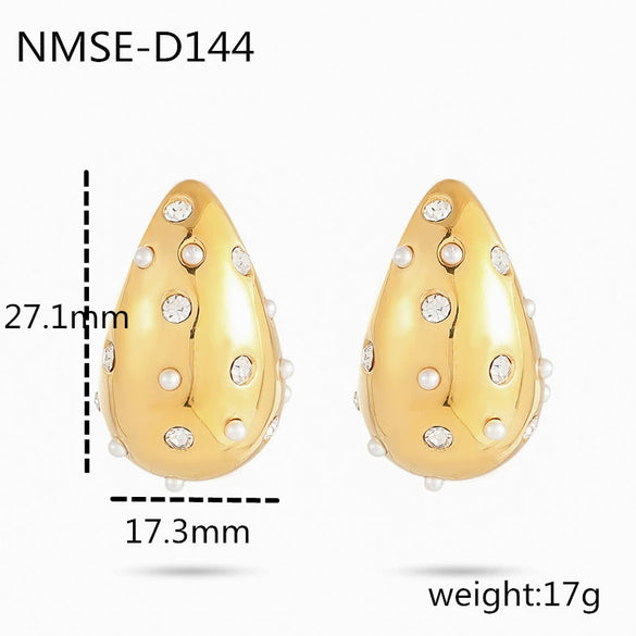 Wholesale Women's Fashionable Light Luxury Temperament Drop Shape Colored Diamond Pearl Stainless Steel Electroplated Earrings