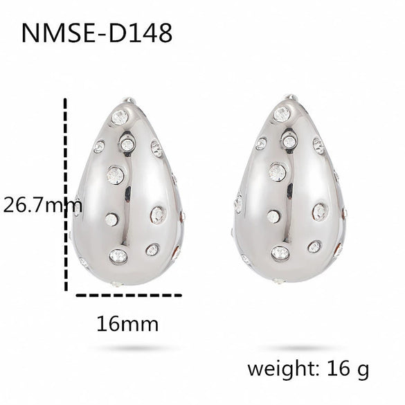 Wholesale Women's Fashionable Light Luxury Temperament Drop Shape Colored Diamond Pearl Stainless Steel Electroplated Earrings