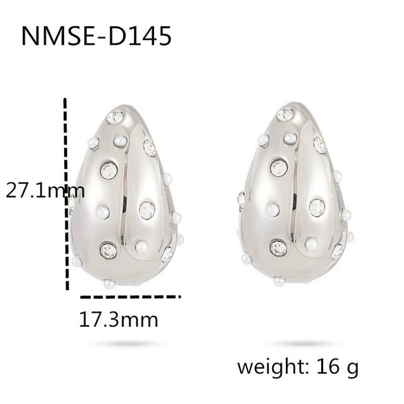 Wholesale Women's Fashionable Light Luxury Temperament Drop Shape Colored Diamond Pearl Stainless Steel Electroplated Earrings