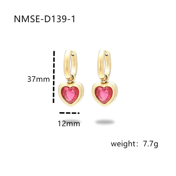 Wholesale Women's Fashionable Light Luxury Titanium Steel Earrings With Heart Shape And Inlaid Colored Diamond Electroplated