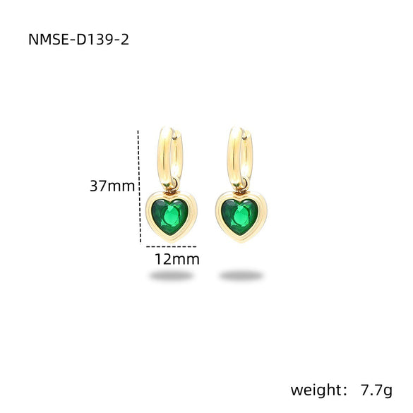 Wholesale Women's Fashionable Light Luxury Titanium Steel Earrings With Heart Shape And Inlaid Colored Diamond Electroplated