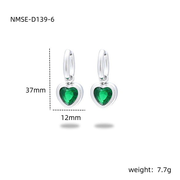 Wholesale Women's Fashionable Light Luxury Titanium Steel Earrings With Heart Shape And Inlaid Colored Diamond Electroplated