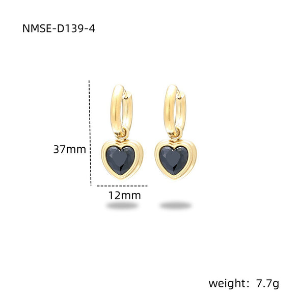 Wholesale Women's Fashionable Light Luxury Titanium Steel Earrings With Heart Shape And Inlaid Colored Diamond Electroplated