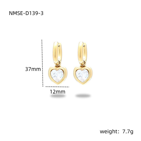 Wholesale Women's Fashionable Light Luxury Titanium Steel Earrings With Heart Shape And Inlaid Colored Diamond Electroplated