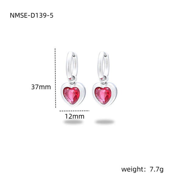 Wholesale Women's Fashionable Light Luxury Titanium Steel Earrings With Heart Shape And Inlaid Colored Diamond Electroplated