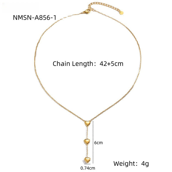Wholesale Women's Fashionable Minimalist Geometric And Heartshaped 18K Goldplated Stainless Steel Necklace