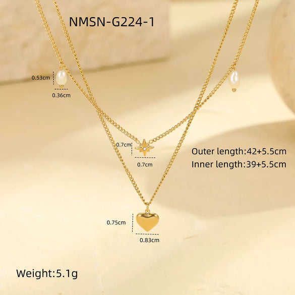 Wholesale Women's Fashionable Minimalist Geometric And Heartshaped 18K Goldplated Stainless Steel Necklace