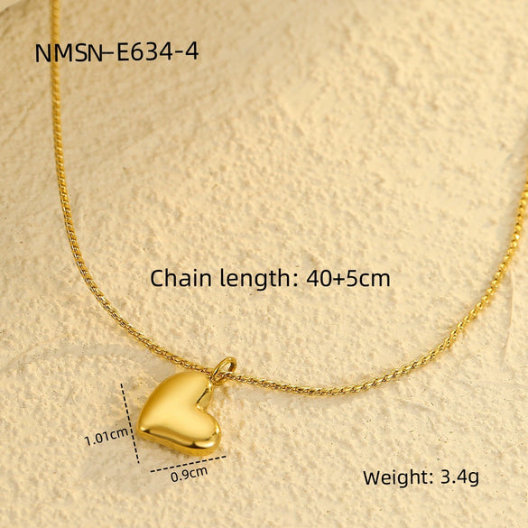 Wholesale Women's Fashionable Minimalist Geometric And Heartshaped 18K Goldplated Stainless Steel Necklace