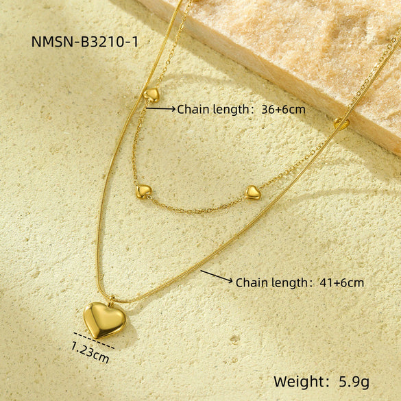 Wholesale Women's Fashionable Minimalist Geometric And Heartshaped 18K Goldplated Stainless Steel Necklace