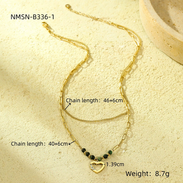 Wholesale Women's Fashionable Minimalist Geometric And Heartshaped 18K Goldplated Stainless Steel Necklace