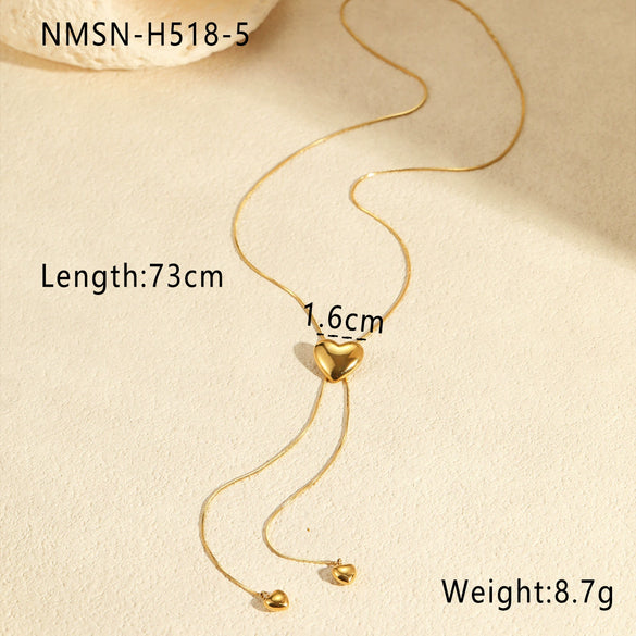 Wholesale Women's Fashionable Minimalist Geometric And Heartshaped 18K Goldplated Stainless Steel Necklace