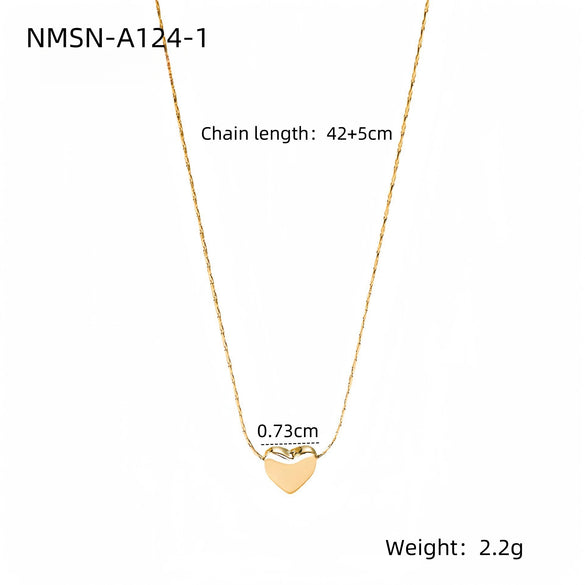 Wholesale Women's Fashionable Minimalist Geometric And Heartshaped 18K Goldplated Stainless Steel Necklace