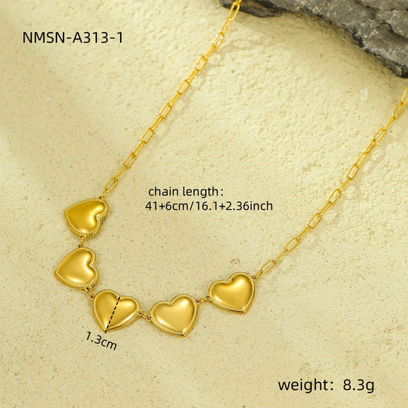 Wholesale Women's Fashionable Minimalist Geometric And Heartshaped 18K Goldplated Stainless Steel Necklace