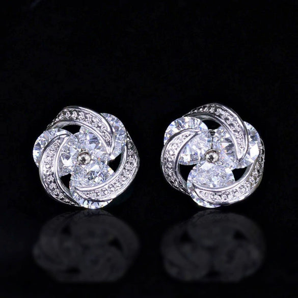 Wholesale Women's Fashionable Mix And Match Colorful Zircon Earrings Copper Geometric Flower Style With Diamond Treatment