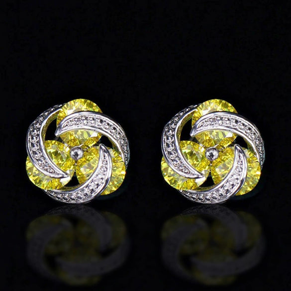 Wholesale Women's Fashionable Mix And Match Colorful Zircon Earrings Copper Geometric Flower Style With Diamond Treatment