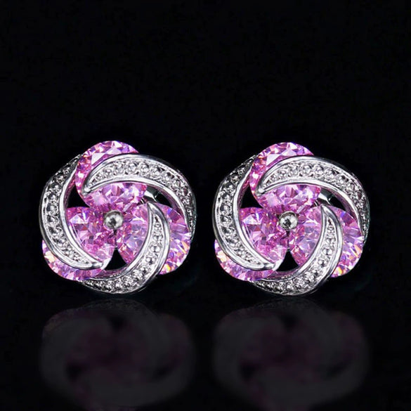 Wholesale Women's Fashionable Mix And Match Colorful Zircon Earrings Copper Geometric Flower Style With Diamond Treatment