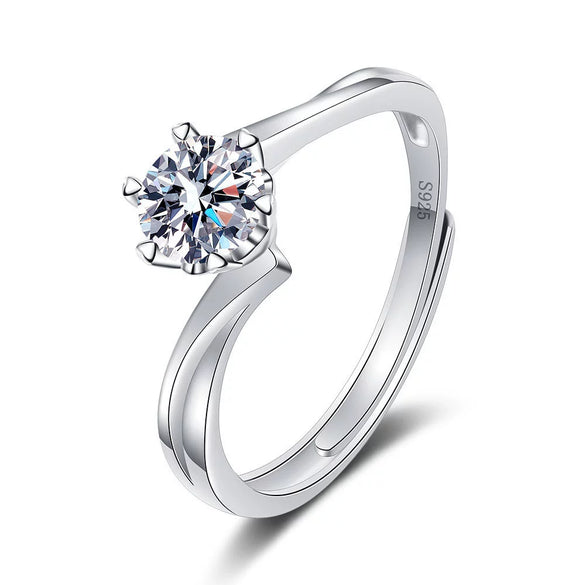 Wholesale Women's Fashionable S925 Sterling Silver Geometric Open Ring With Four Claw Inlaid Diamond And Electroplating Treatment