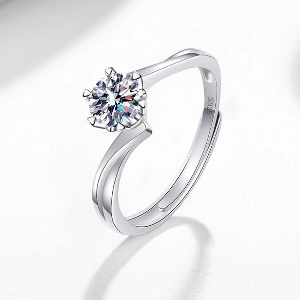 Wholesale Women's Fashionable S925 Sterling Silver Geometric Open Ring With Four Claw Inlaid Diamond And Electroplating Treatment