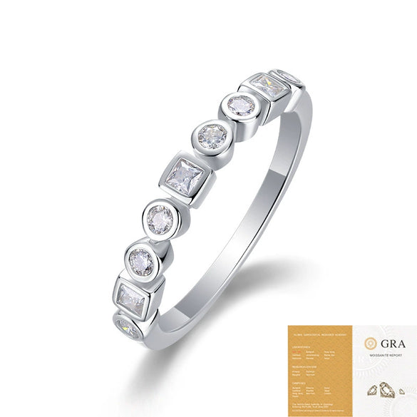 Wholesale Women's Fashionable Simple 925 Silver Geometric Moissanite Ring Set With Diamonds