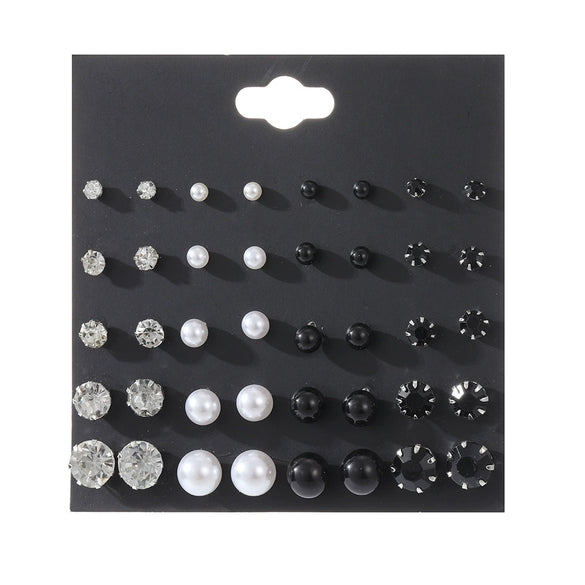 Wholesale Women's Fashionable Simple Versatile Mixed Materials Flower Shaped Earrings Set With Diamonds