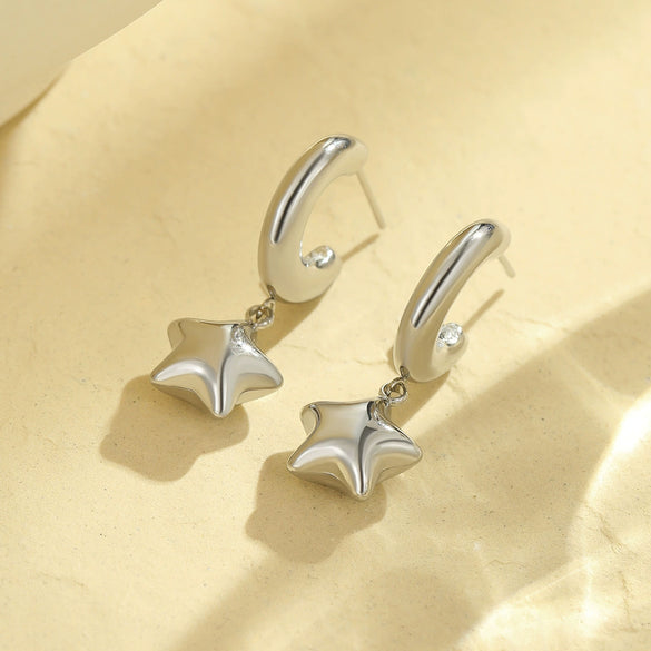 Wholesale Women's Fashionable Stainless Steel Heart And Star Shape Electroplated Earrings