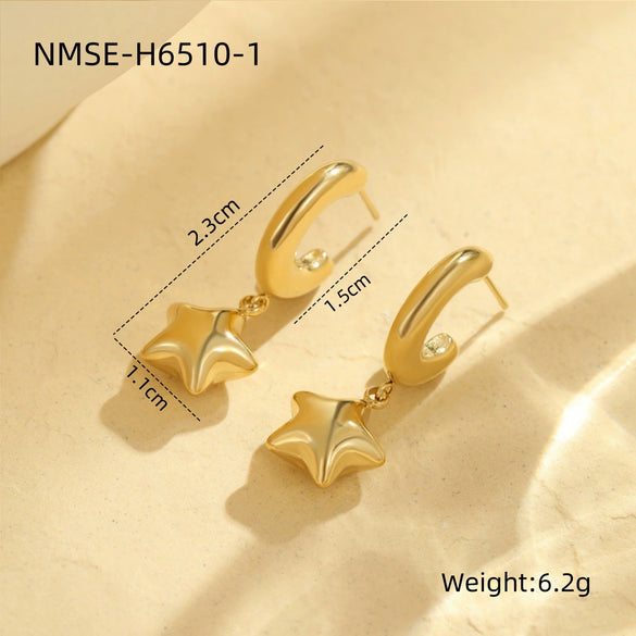 Wholesale Women's Fashionable Stainless Steel Heart And Star Shape Electroplated Earrings