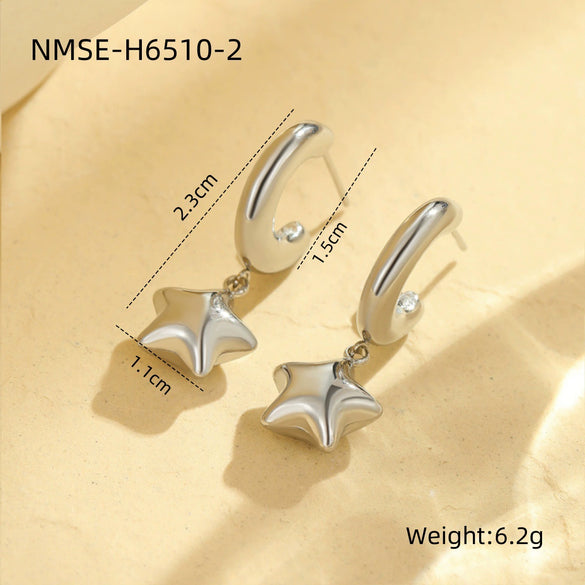 Wholesale Women's Fashionable Stainless Steel Heart And Star Shape Electroplated Earrings