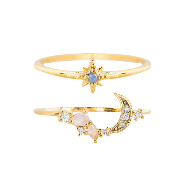Wholesale Women's Fashionable Star And Moon Combination Brass Ring With Micropaved Zircon And Electroplating