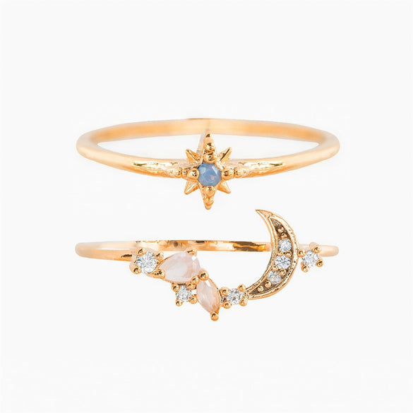Wholesale Women's Fashionable Star And Moon Combination Brass Ring With Micropaved Zircon And Electroplating
