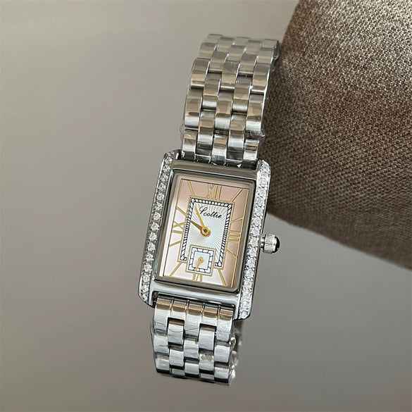 Wholesale Women's Fashionable Stylish Square Watch With Diamondencrusted Rectangle Dial And Steel Band