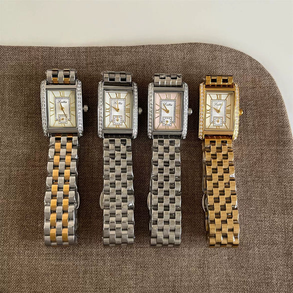 Wholesale Women's Fashionable Stylish Square Watch With Diamondencrusted Rectangle Dial And Steel Band