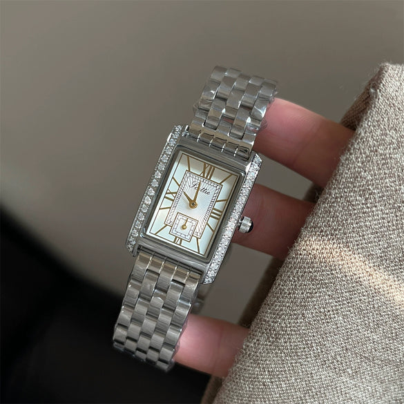 Wholesale Women's Fashionable Stylish Square Watch With Diamondencrusted Rectangle Dial And Steel Band