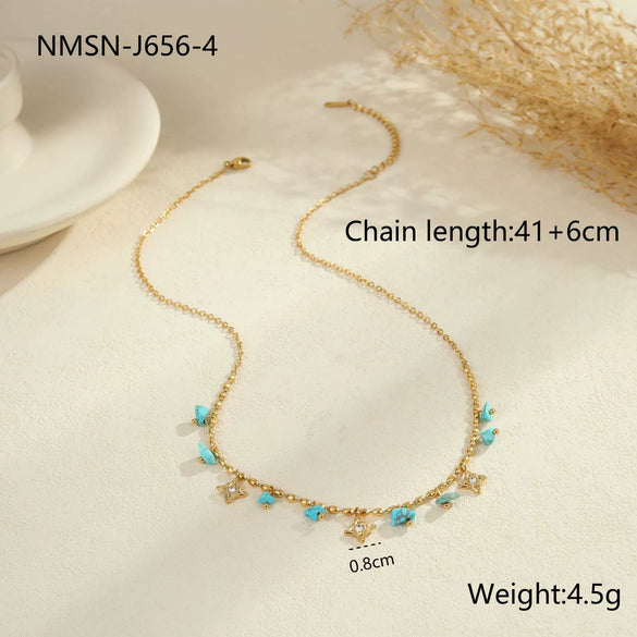 Wholesale Women's Fashionable Turquoise Necklace With Heart Rhombus Geometric Shapes Stainless Steel Electroplated