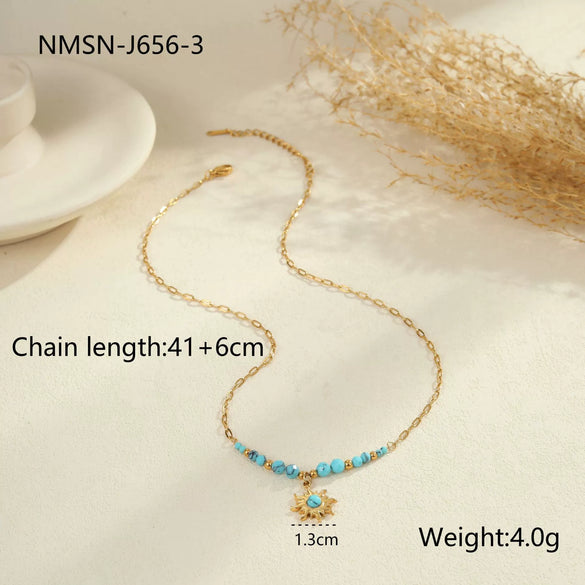 Wholesale Women's Fashionable Turquoise Necklace With Heart Rhombus Geometric Shapes Stainless Steel Electroplated