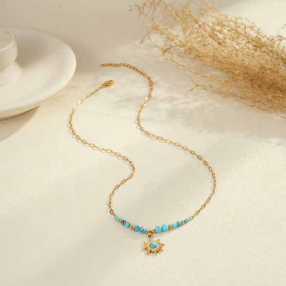 Wholesale Women's Fashionable Turquoise Necklace With Heart Rhombus Geometric Shapes Stainless Steel Electroplated