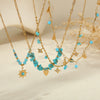 Wholesale Women's Fashionable Turquoise Necklace With Heart Rhombus Geometric Shapes Stainless Steel Electroplated