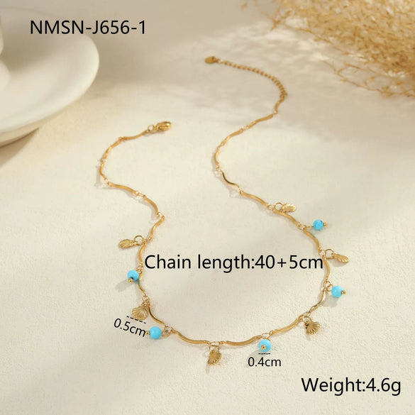 Wholesale Women's Fashionable Turquoise Necklace With Heart Rhombus Geometric Shapes Stainless Steel Electroplated