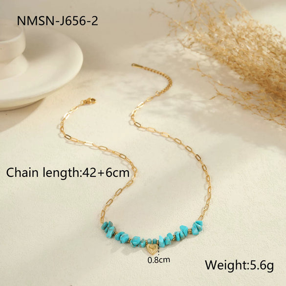 Wholesale Women's Fashionable Turquoise Necklace With Heart Rhombus Geometric Shapes Stainless Steel Electroplated